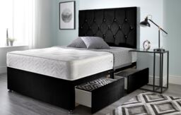 Somnior Ziggy Plush Velvet Divan Bed 2 drawers with Sprung Memory Foam Mattress & headboard in Black - Size: Small Double - thumbnail 1