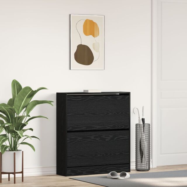 Berkfield Home Shoe Cabinet with Flip Drawer Black Oak 80x21x87, 5 cm - image 1
