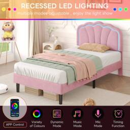 Merax Velvet Shell Shaped 3ft Single Bed with LED & Adjustable Headboard in Pink - thumbnail 7