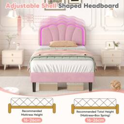 Merax Velvet Shell Shaped 3ft Single Bed with LED & Adjustable Headboard in Pink - thumbnail 8