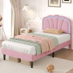 Merax Velvet Shell Shaped 3ft Single Bed with LED & Adjustable Headboard in Pink - thumbnail 3