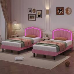 Merax Velvet Shell Shaped 3ft Single Bed with LED & Adjustable Headboard in Pink - thumbnail 5