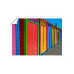 "Warren Reed - Designer Coloured Beach Huts Sketch Unframed Art Print - Size: W20"" x H30""" - thumbnail 1