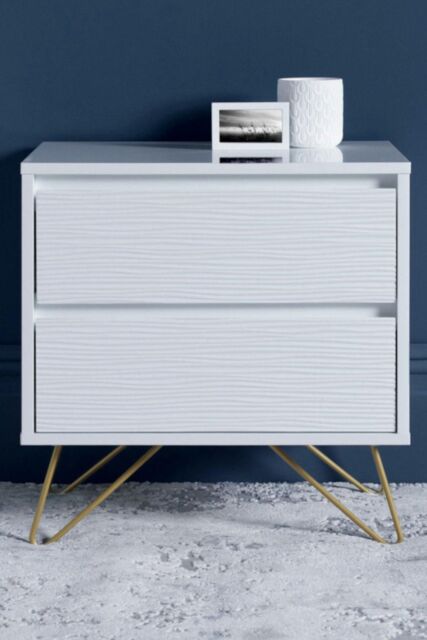 Time4sleep Fusion 2 Drawer White Bedside With Brass Feet - image 1