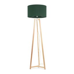 ValueLights Lottie Natural Wood Tripod Floor Lamp with Fabric Drum Shade & LED Bulb in Green - thumbnail 2