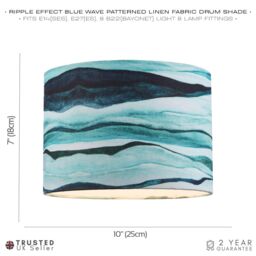 Happy Homewares Sea Waves Drum Lamp Shade in Teal Duck Egg & Navy Blue - Size: 10 inches - thumbnail 6