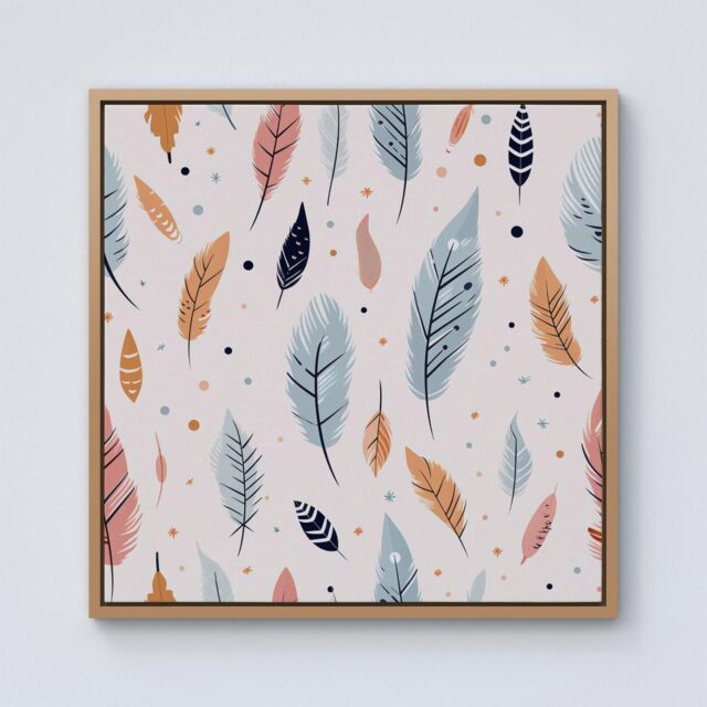 Warren Reed - Designer Pastel Feather Pattern Framed Canvas in Light Brown - Size: w40 inch x h40 inch - image 1