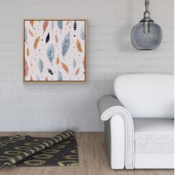 Warren Reed - Designer Pastel Feather Pattern Framed Canvas in Light Brown - Size: w40 inch x h40 inch - thumbnail 2