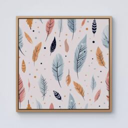 Warren Reed - Designer Pastel Feather Pattern Framed Canvas in Light Brown - Size: w40 inch x h40 inch - thumbnail 1