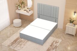 "Somnior Alexas Divan Bed Base with 54"" Floor Standing Headboard Linen Fabric in Light Grey - Size: Single" - thumbnail 3
