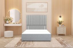 "Somnior Alexas Divan Bed Base with 54"" Floor Standing Headboard Linen Fabric in Light Grey - Size: Single" - thumbnail 2