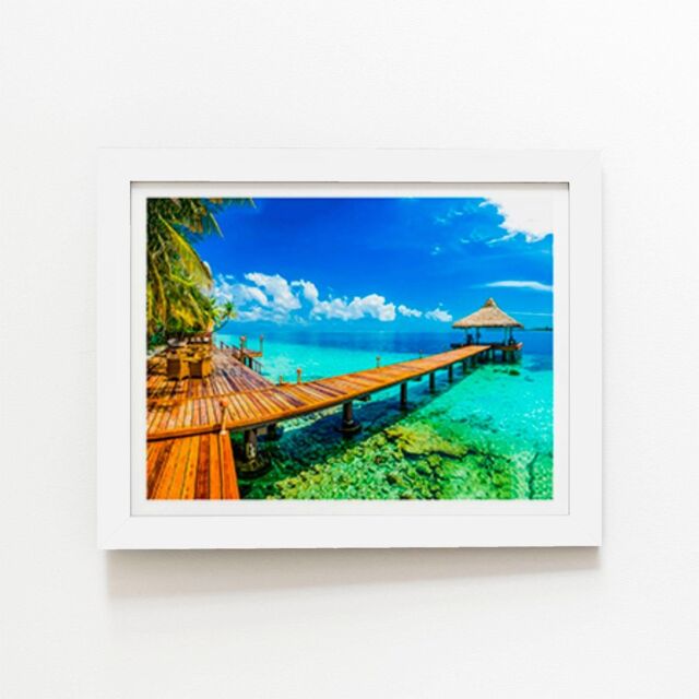"Warren Reed - Designer Maldive Beach Resort Framed Art Print in White - Size: W8"" x H10""" - image 1