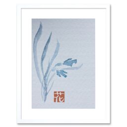 "Artery8 Wall Art Print Japan Watercolour Flower Texture Art Framed 9x7 inch in White - Size: W7"" x H9""" - thumbnail 1