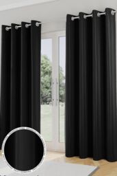 Enhanced Living Plain Supersoft Thermal Room Darkening Eyelet Curtains - Pair in Black - Size: 168 cm width x 183 cm drop