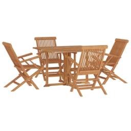 Berkfield Home 5 Piece Folding Outdoor Dining Set Solid Wood Teak in Brown - thumbnail 3