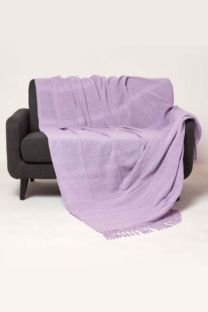 Homescapes Kashi Cotton Throw with Tassels in Lilac - Size: 255 cm x 360 cm - image 1