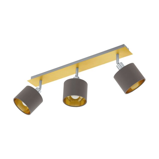 Loops Flush Ceiling Light Brushed Brass Satin Nickel Shade Cappuccino Fabric E14 3x7W in Metallics - image 1