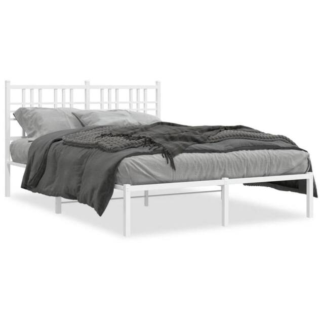 Berkfield Home Metal Bed Frame without Mattress with Headboard White 140x200cm - Size: 140x200 cm - image 1