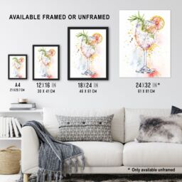 "Artery8 Gin Tonic Cocktail Rosemary Watercolour Modern Wall Art Print in White - Size: W24"" x H32""" - thumbnail 3