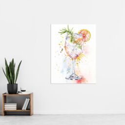 "Artery8 Gin Tonic Cocktail Rosemary Watercolour Modern Wall Art Print in White - Size: W24"" x H32""" - thumbnail 4
