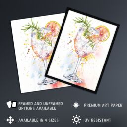 "Artery8 Gin Tonic Cocktail Rosemary Watercolour Modern Wall Art Print in White - Size: W24"" x H32""" - thumbnail 2