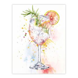 "Artery8 Gin Tonic Cocktail Rosemary Watercolour Modern Wall Art Print in White - Size: W24"" x H32""" - thumbnail 1