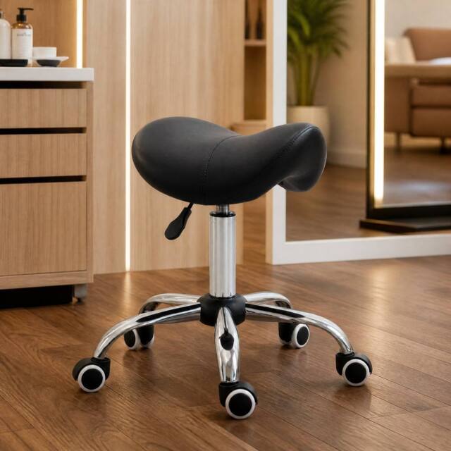 STILVORA Adjustable Salon Stool with Wheels Black - image 1