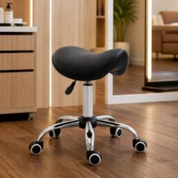 STILVORA Adjustable Salon Stool with Wheels Black - thumbnail 1