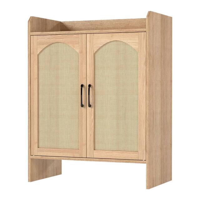 Levede Shoe Cabinet 5-Layer Rattan Double Wooden Doors White Entrance Storage in Light Brown - image 1