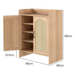 Levede Shoe Cabinet 5-Layer Rattan Double Wooden Doors White Entrance Storage in Light Brown - thumbnail 4