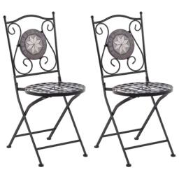 Wyld and Coco 2-Pack Black Folding Metal Chairs with Carved Backrests - thumbnail 2