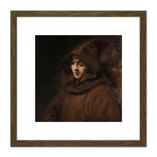 Artery8 Rembrandt Titus Van Rijn In Monks Habit Portrait 8X8 Inch Square Wooden Framed Wall Art Print Picture with Mount in Brown - image 1