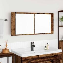 Berkfield Home LED Mirror Cabinet Old Wood 100x12x45 cm Engineered Wood in Brown - Size: 100 x 12 x 45 cm - thumbnail 2