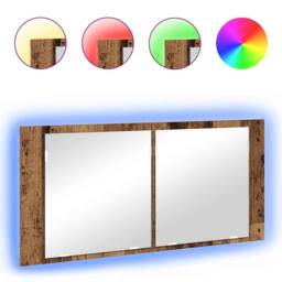 Berkfield Home LED Mirror Cabinet Old Wood 100x12x45 cm Engineered Wood in Brown - Size: 100 x 12 x 45 cm - thumbnail 4