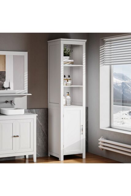 Living and Home Bathroom Freestanding Tall Cabinet with Door in White - image 1