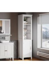 Living and Home Bathroom Freestanding Tall Cabinet with Door in White - thumbnail 1