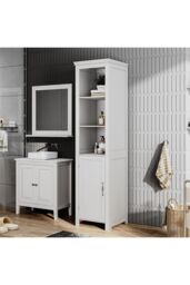 Living and Home Bathroom Freestanding Tall Cabinet with Door in White - thumbnail 2