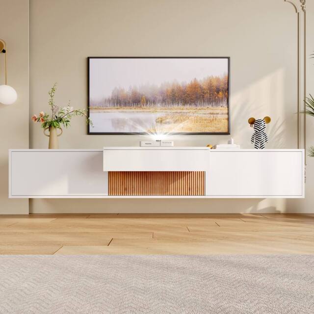 Merax White Modern 180cm Floating TV Unit with Pull Out Projector Shelf - image 1