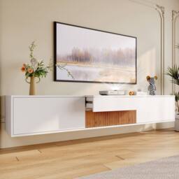 Merax White Modern 180cm Floating TV Unit with Pull Out Projector Shelf - thumbnail 3