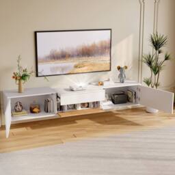 Merax White Modern 180cm Floating TV Unit with Pull Out Projector Shelf - thumbnail 4