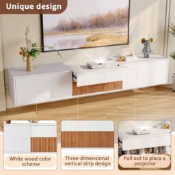 Merax White Modern 180cm Floating TV Unit with Pull Out Projector Shelf - thumbnail 5