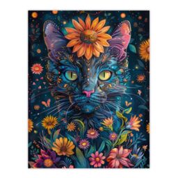 "Artery8 Wall Art Print Mystic Cat in Flowers Hippy Night Abstract Animal Poster - Size: W24"" x H32""" - thumbnail 1