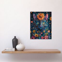 "Artery8 Wall Art Print Mystic Cat in Flowers Hippy Night Abstract Animal Poster - Size: W24"" x H32""" - thumbnail 4