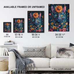 "Artery8 Wall Art Print Mystic Cat in Flowers Hippy Night Abstract Animal Poster - Size: W24"" x H32""" - thumbnail 3