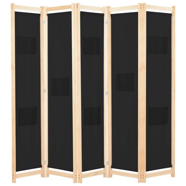 Berkfield Home 5-Panel Room Divider Black 200x170x4 cm Fabric - Size: 200 x 170 x 4 cm - image 1
