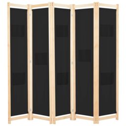 Berkfield Home 5-Panel Room Divider Black 200x170x4 cm Fabric - Size: 200 x 170 x 4 cm