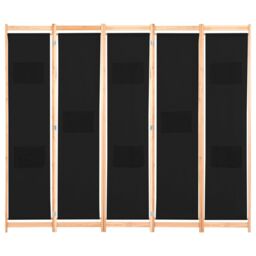 Berkfield Home 5-Panel Room Divider Black 200x170x4 cm Fabric - Size: 200 x 170 x 4 cm - thumbnail 2