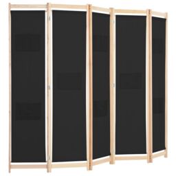 Berkfield Home 5-Panel Room Divider Black 200x170x4 cm Fabric - Size: 200 x 170 x 4 cm - thumbnail 3