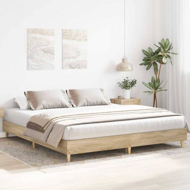 Berkfield Home Durable Bed Frame without Mattress Sonoma Oak 160x200cm Engineere in Brown - Size: 160x200 cm - image 1