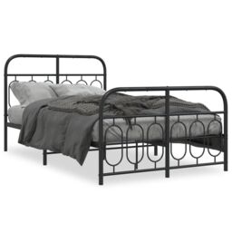 Berkfield Home Metal Bed Frame without Mattress with Footboard Black 120x190cm - Size: 120x190 cm - thumbnail 2